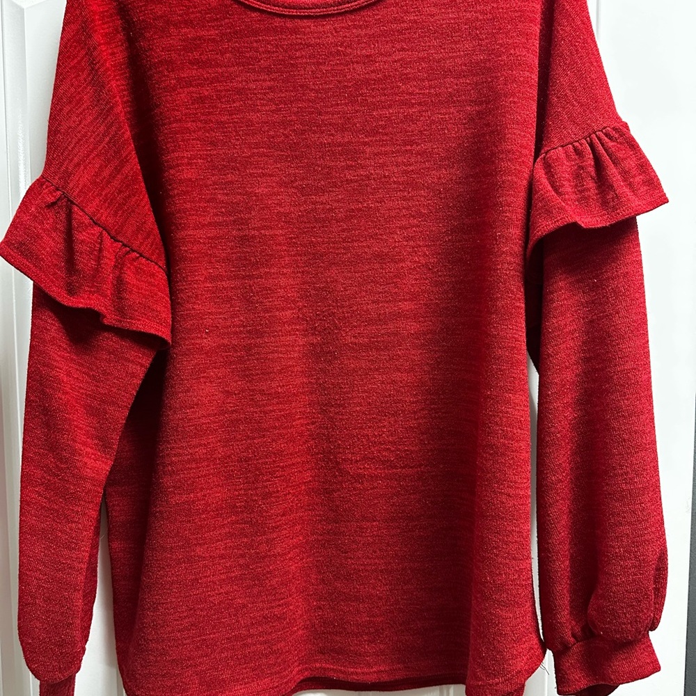 Elegant Red Ruffle Sleeve Top 1xl